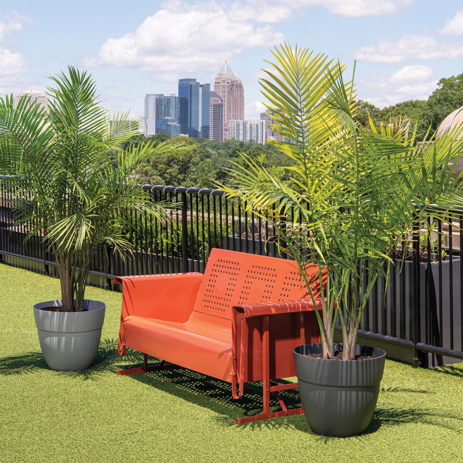 Rooftop seating with Ella planters